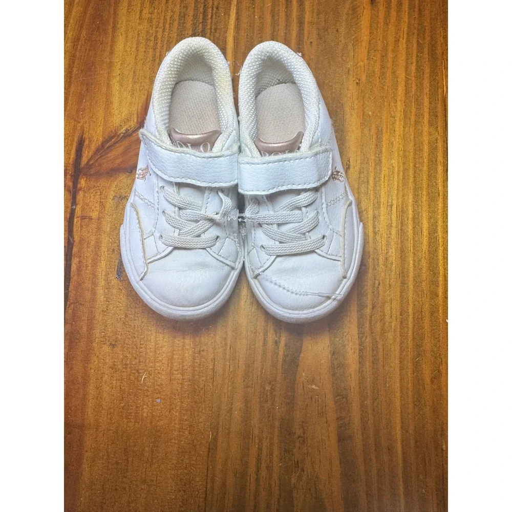 Polo Ralph Lauren Theron IV PS White Rose Gold Toddler Girls Sneakers Size 6